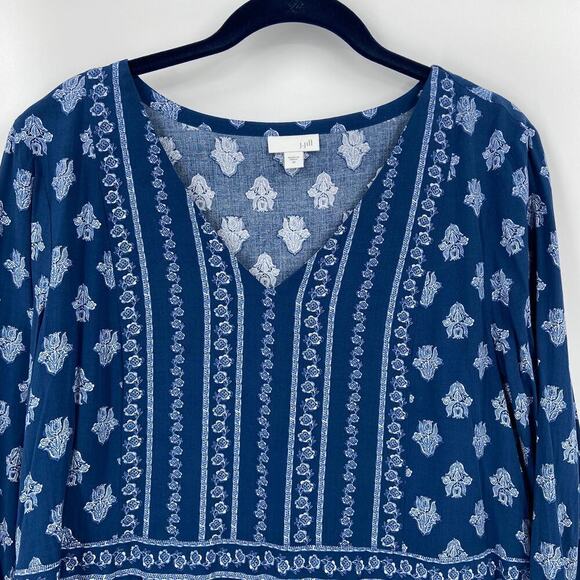 J. Jill Tunic Blouse Women's Size M Blue Floral Mixed Print Bohemian - Picture 4 of 14